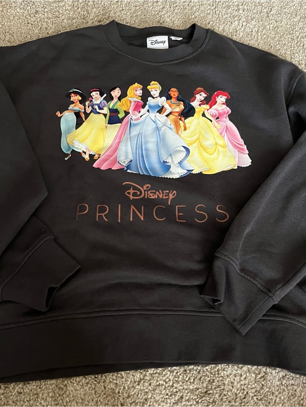 Disney Black Crewneck Sweatshirt with Colorful Princess Graphic